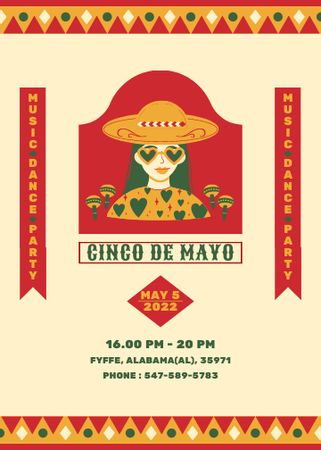 Celebration Announcement Cinco de Mayo with Girl in Sombrero Invitationデザインテンプレート