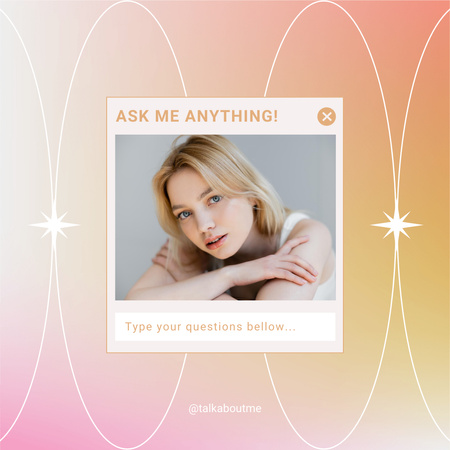 Tab for Asking Questions with Young Woman on Gradient Instagram Design Template