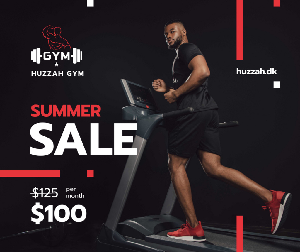 Gym Ticket Offer with Man on Treadmill Facebook Design Template