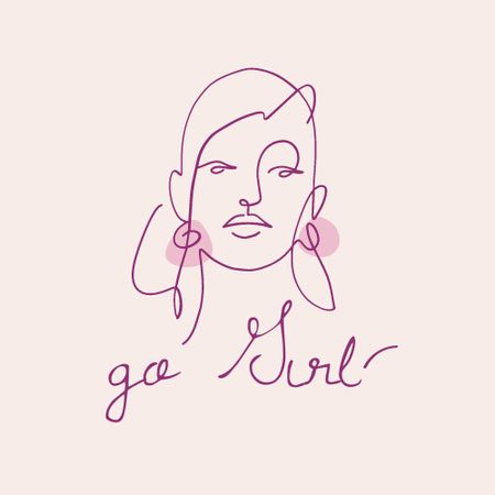 Girl Power Inspiration with Creative Woman's Portrait Logo Tasarım Şablonu