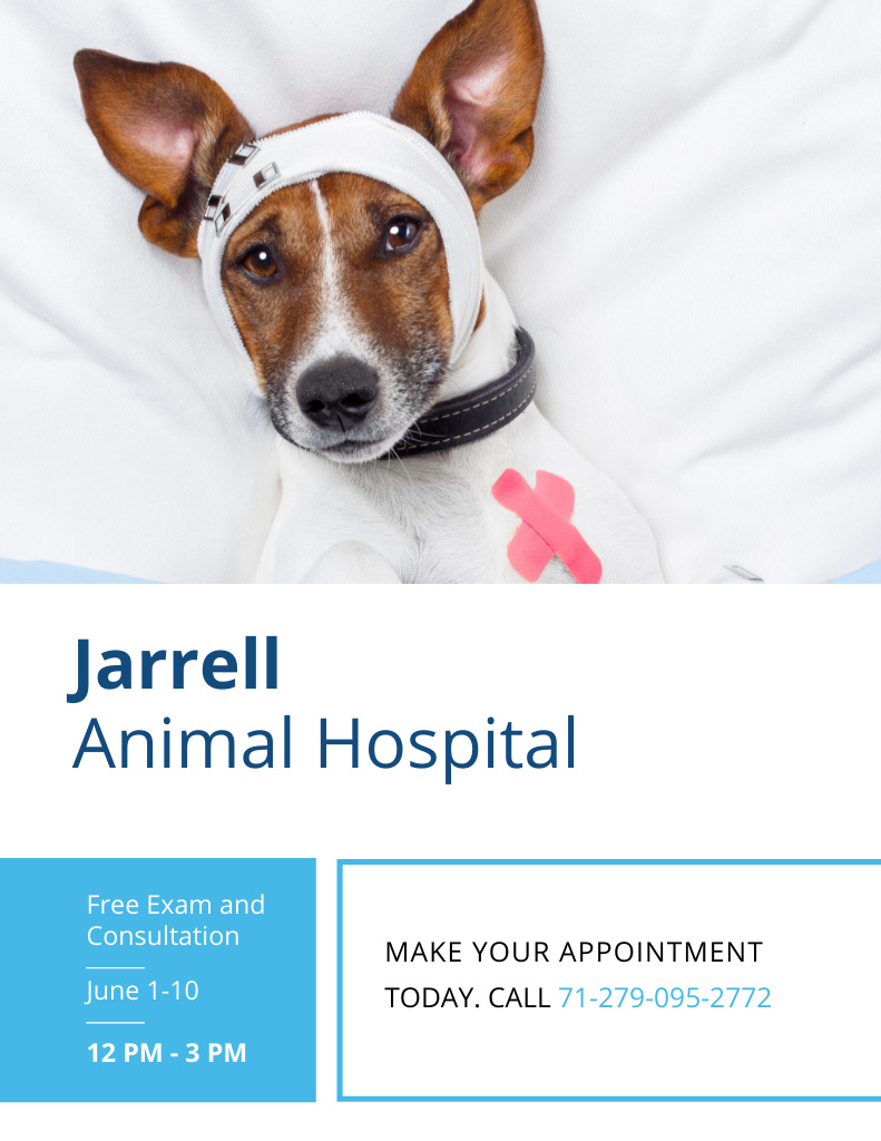 Vet Hospital Ad with Cute Dog Flyer 8.5x11inデザインテンプレート