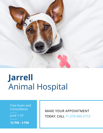 Animal Hospital Ad with Cute injured Dog Flyer 8.5x11in Design Template