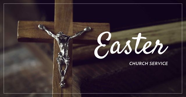 Church Service Offer on Easter with Cross Facebook ADデザインテンプレート