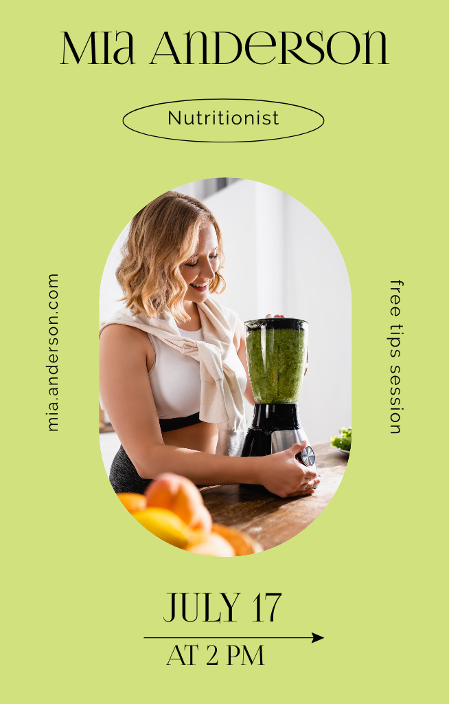 Ontwerpsjabloon van Invitation 4.6x7.2in van Nutritionist Services with Young Woman at Kitchen