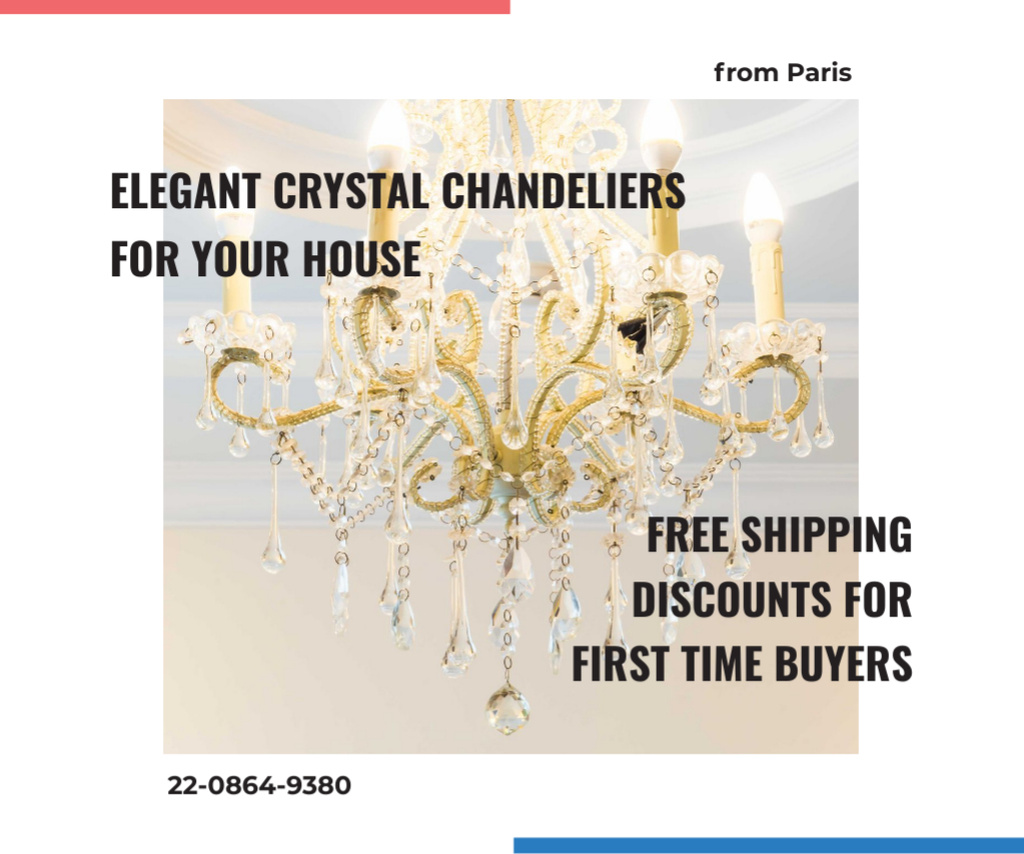 Plantilla de diseño de Free Shipping Elegant Chandeliers Sale Announcement Medium Rectangle 