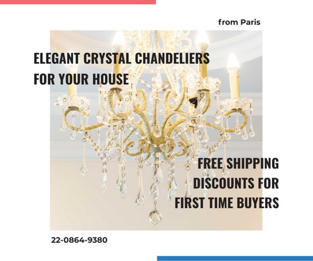 Platilla de diseño Free Shipping Elegant Chandeliers Sale Announcement Medium Rectangle