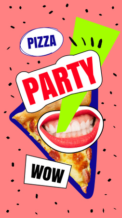 Modèle de visuel annonce de partie de pizza avec la bouche humaine drôle - Instagram Story