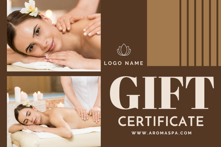 Young Woman with Flower in Hair Having Wellness Massage Gift Certificate Design Template