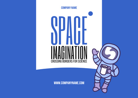 Space Exhibition Ad with Astronaut Sketch on Blue Poster A2 Horizontal Design Template