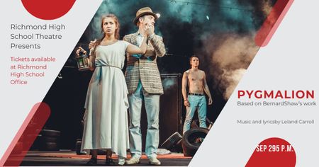 Plantilla de diseño de actuación de pygmalion con actores en el escenario del teatro Facebook AD 