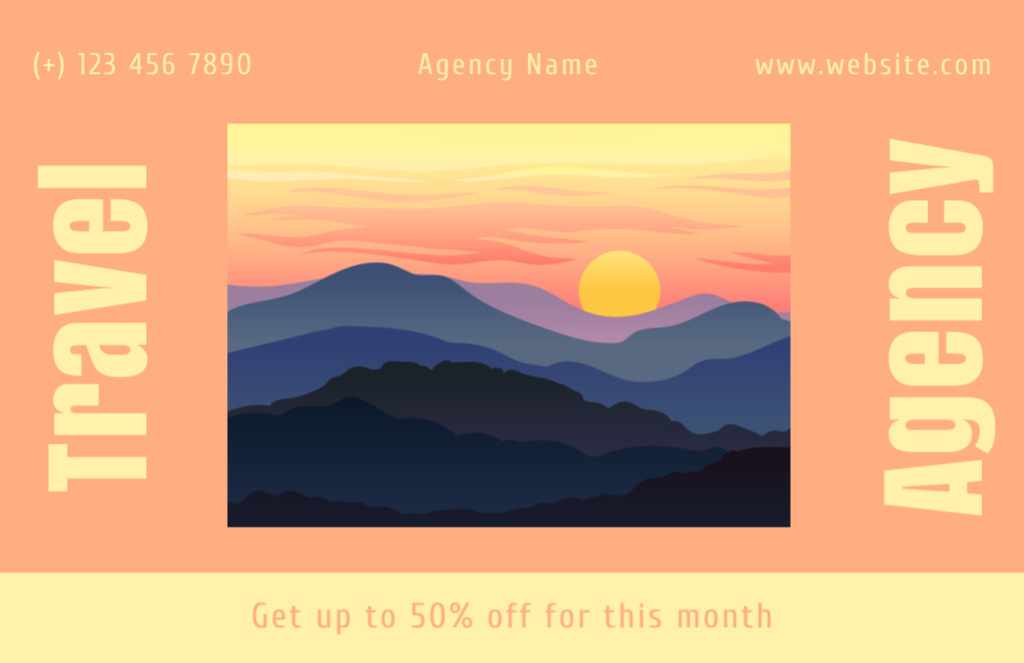 Monthly Discount by Travel Agency on Orange Thank You Card 5.5x8.5in Design Template