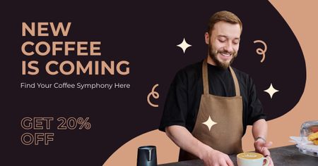 Barista Brewing New Coffee With Discount For Customer Facebook AD Design Template