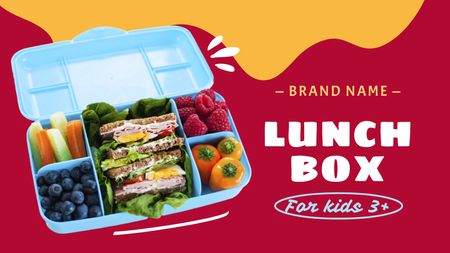 School Food Ad with Bright Lunch Box Label 3.5x2in Design Template