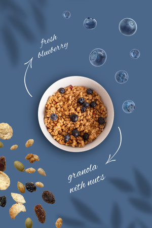 Template di design granola con mirtilli freschi Pinterest