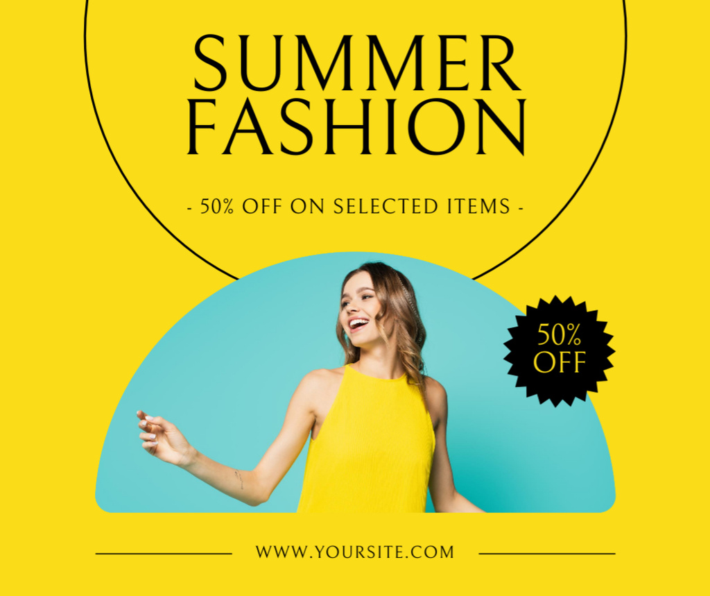Plantilla de diseño de Summer Fashion Offer on Yellow Facebook 