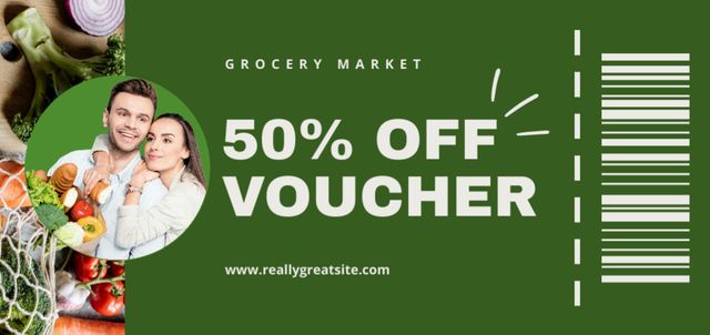 Voucher For Fresh Veggies In Grocery Market Coupon Din Large Design Template