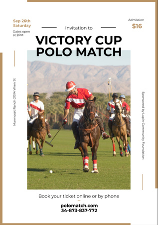 Polo Match Invitation with Players on Horses Flyer A7 Design Template
