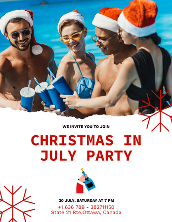 Christmas in July Party Celebration in Water Pool Flyer 8.5x11in Design Template