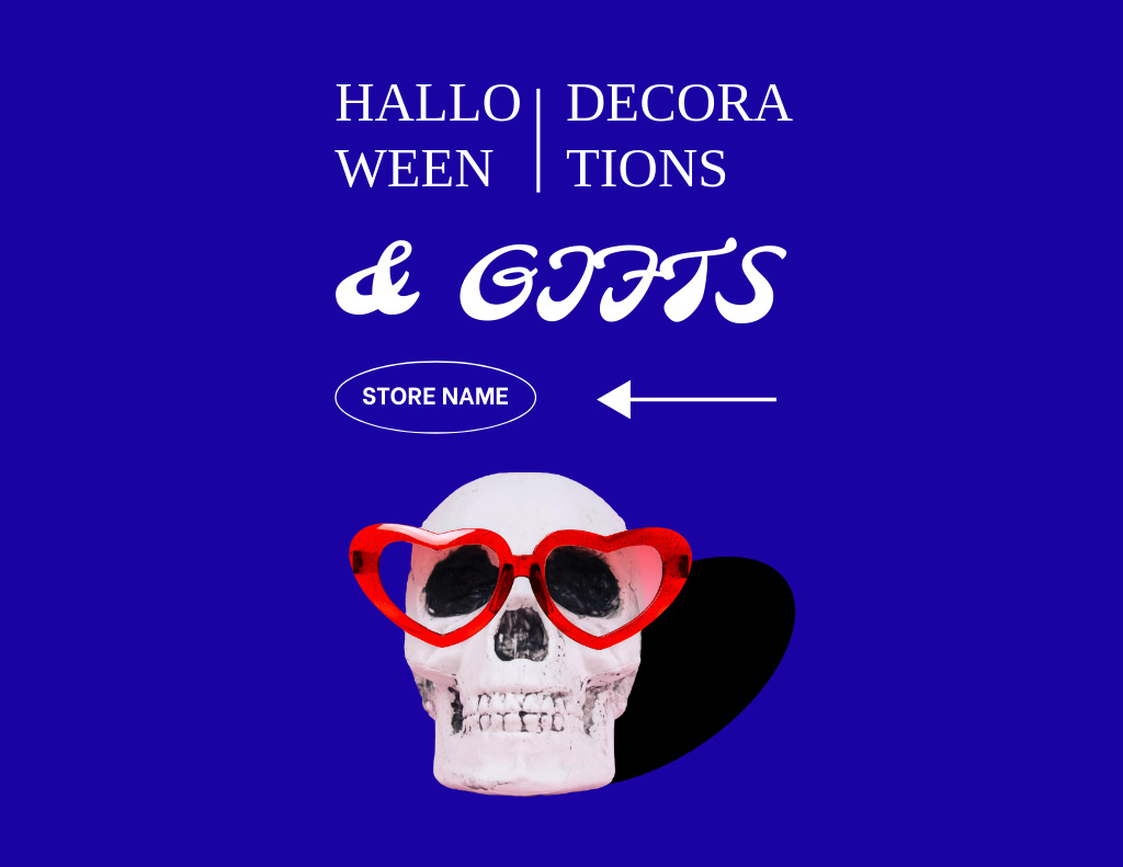 Ad of Halloween's Decor with Skull in Sunglasses Flyer 8.5x11in Horizontal – шаблон для дизайну