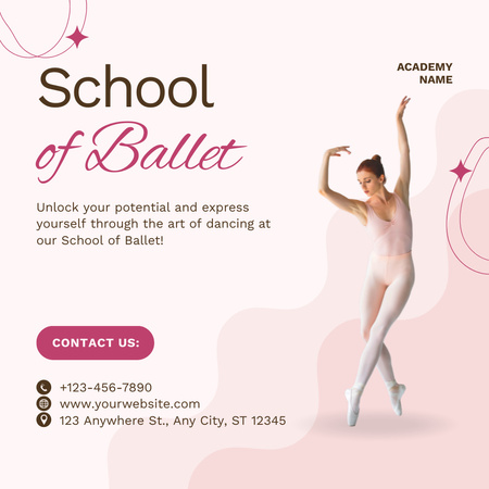 Baletin edistämiskoulu baleriinan kanssa Instagram Design Template