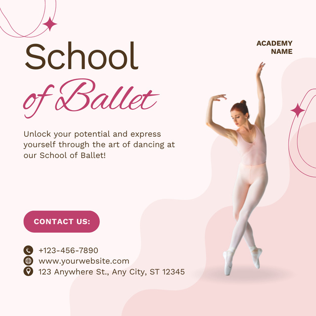 School of Ballet Promotion with Ballerina Instagram Tasarım Şablonu