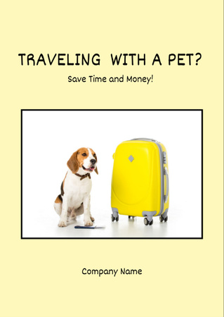 Beagle Dog Sitting near Yellow Suitcase Flyer A6 Design Template