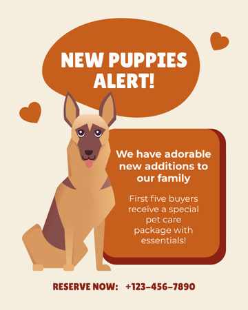 New Puppies Notice on Brown Instagram Post Vertical Design Template
