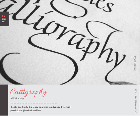 Calligraphy Workshop Announcement with Letters on White Large Rectangle Design Template