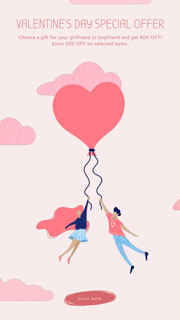 Valentine's Day Offer with Pink Clouds Instagram Video Story Πρότυπο σχεδίασης