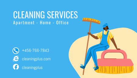 Cleaning Services Ad with Girl with Washing Brushes Business Card US Design Template