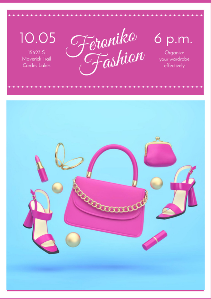 Fashion Event Announcement with Pink Accessories Flyer A4 Design Template