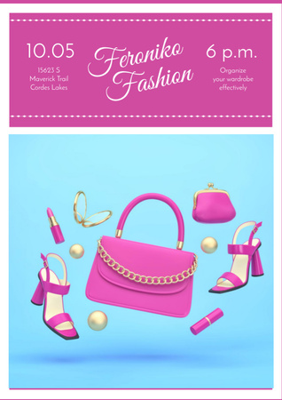 Fashion Event Announcement Pink Outfit Flat Lay Flyer A4 Design Template
