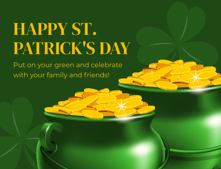 Happy St. Patrick's Day with Pot of Gold Thank You Card 5.5x4in Horizontal Design Template