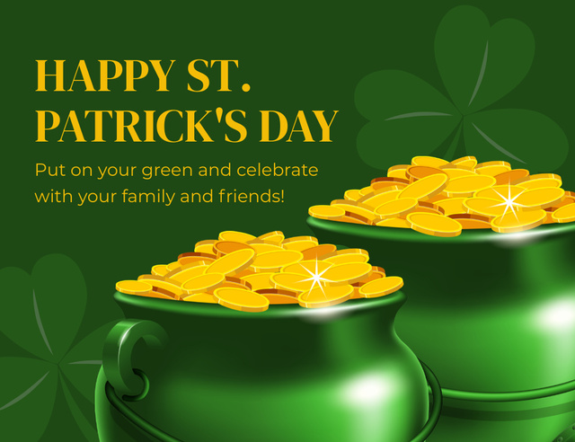 Patrick's Day Greetings with Pot of Gold Thank You Card 5.5x4in Horizontal Tasarım Şablonu
