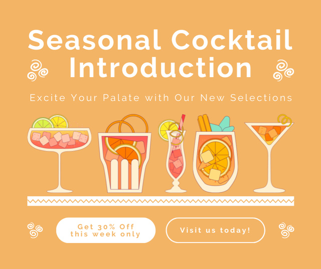 Designvorlage Weekly Discount Offer on Seasonal Cocktails für Facebook