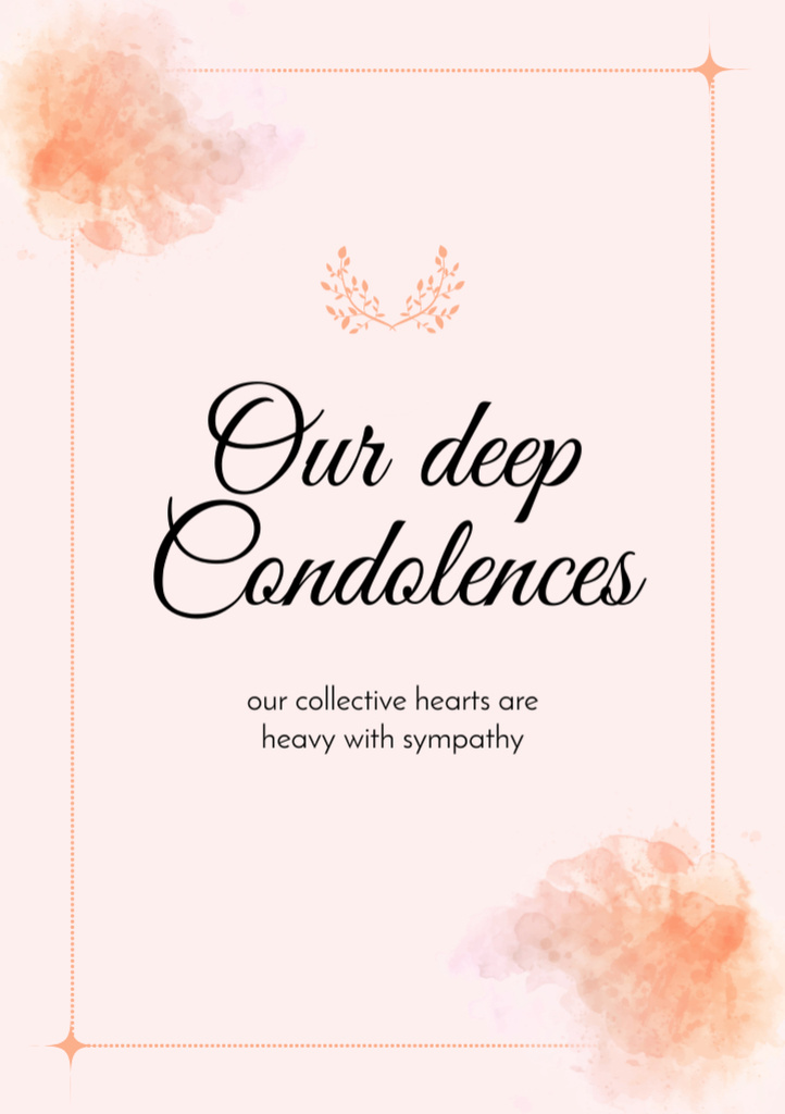 Deepest Condolences Phrase With Floral Wreath Postcard A5 Vertical Tasarım Şablonu