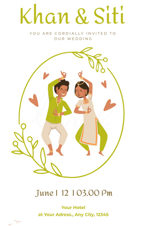 Platilla de diseño Wedding Celebration Announcement with Indian Dancing Couple Invitation 4.6x7.2in