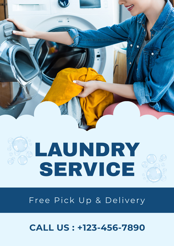 Offer of Laundry and Dry Cleaning Services Poster Πρότυπο σχεδίασης