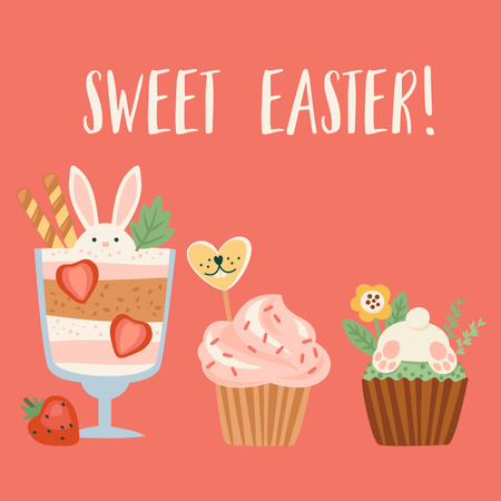 Designvorlage Süße Ostern auf Cartoon illustriert rot für Instagram