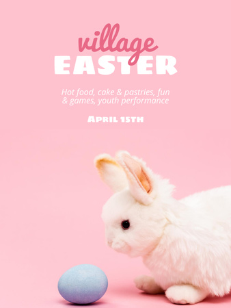 Village Easter Holiday Ad with Bunny on Pink Poster US Design Template