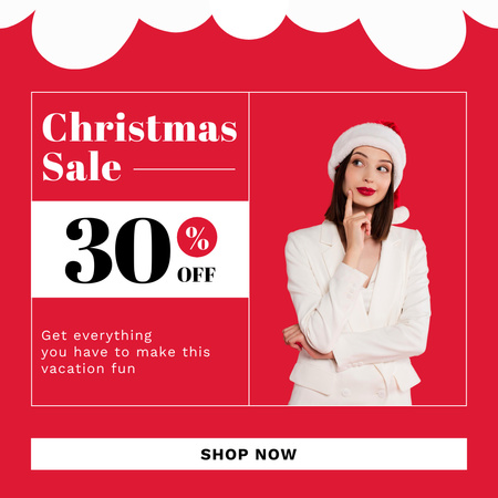 Woman on Christmas Holiday Sale Red Instagram AD Design Template