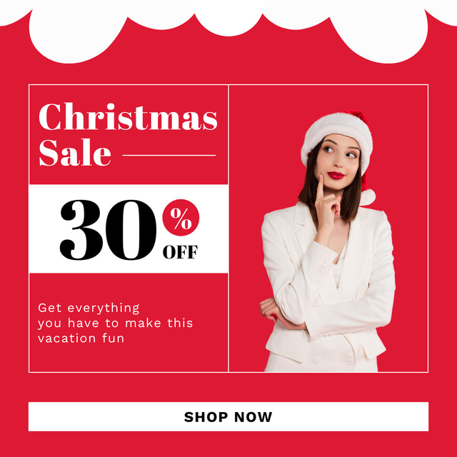 Woman on Christmas Holiday Sale Red Instagram ADデザインテンプレート