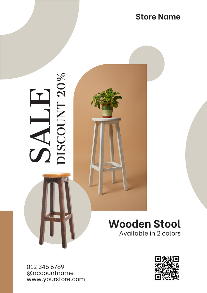 Wooden Stools Sale Grey and Beige Poster Πρότυπο σχεδίασης
