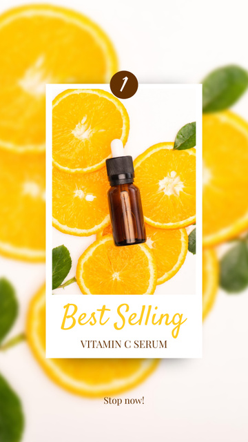 Serum New Arrival Anouncement with Bottle in Orange Slices Instagram Story Design Template