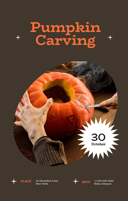 Halloween Pumpkin Carving Announcement Invitation 4.6x7.2in Design Template