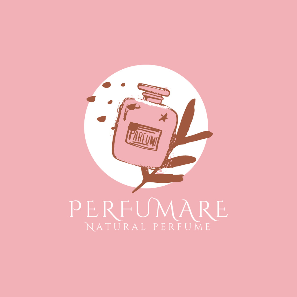 Natural Perfume Shop Emblem with Cream and Leaf Logo 1080x1080px Modelo de Design