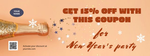 New Year Discount Offer for Party with Champagne Bottle Coupon Tasarım Şablonu