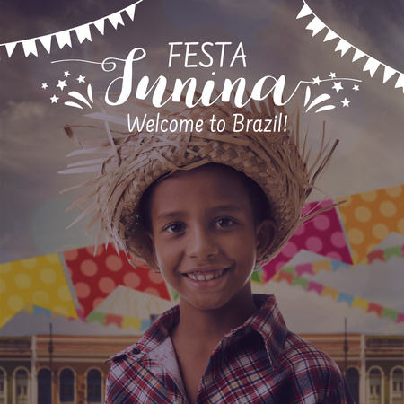 Festa Junina with Smiling Brazilian Kid Instagram Design Template