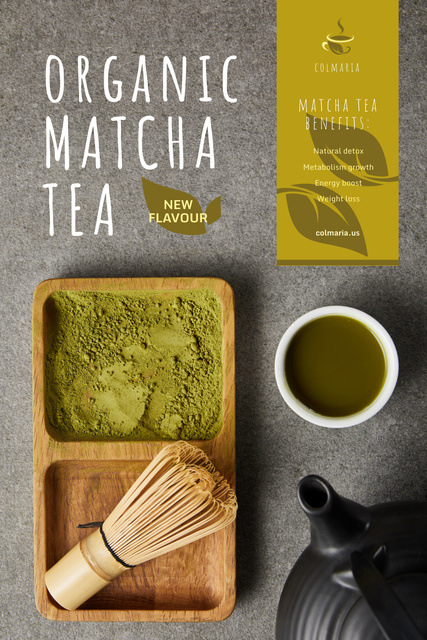 Matcha Tea Offer with Utensils and Powder Pinterestデザインテンプレート