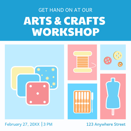 Bright Announcement of Workshop for Crafts and Art Instagram Design Template